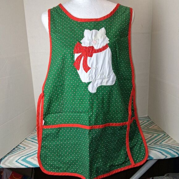 Green & Red with White Kitten Full Apron, Covers Front & Back. - Picture 2 of 4
